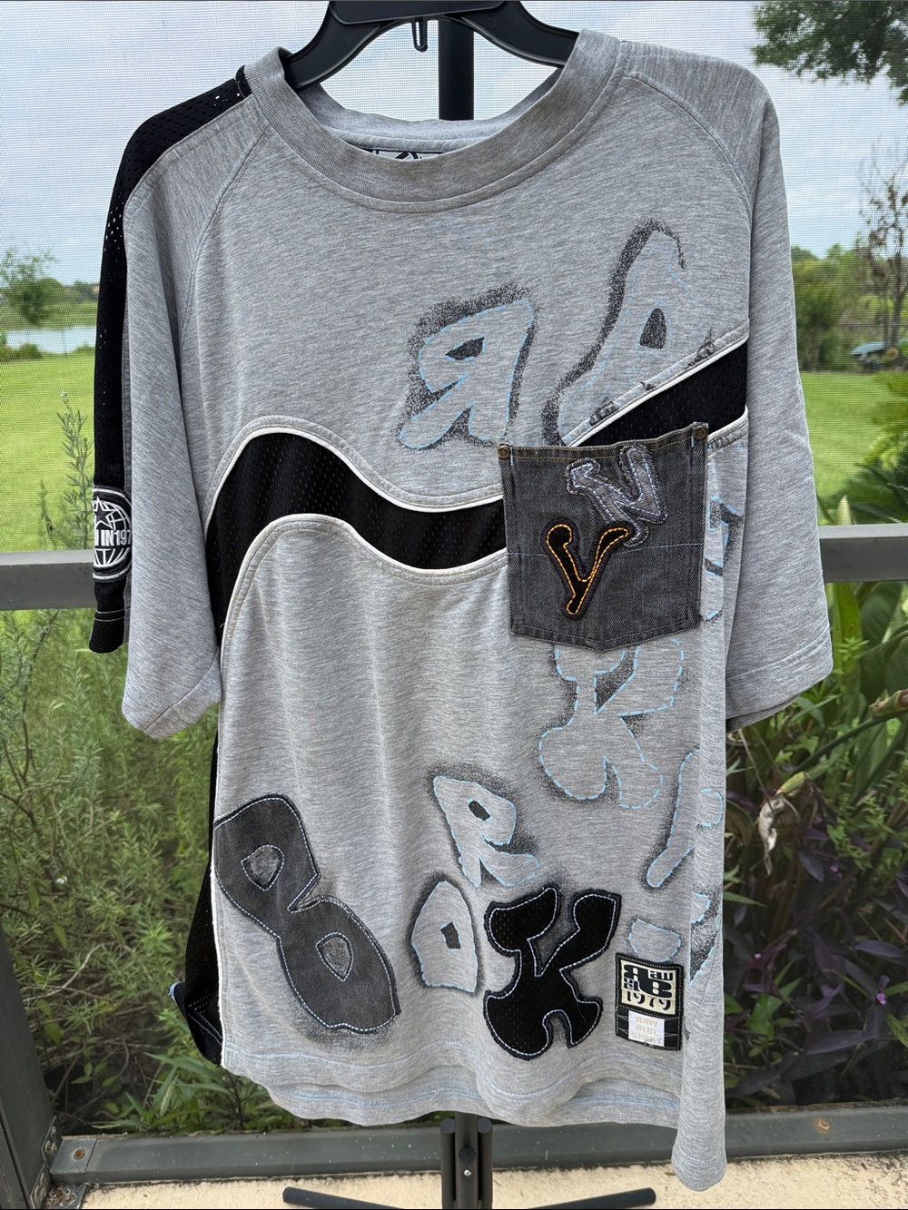 Vintage RAW Blue Sport distressed NY Black & Grey Graphic Short-Sleeve Jersey
